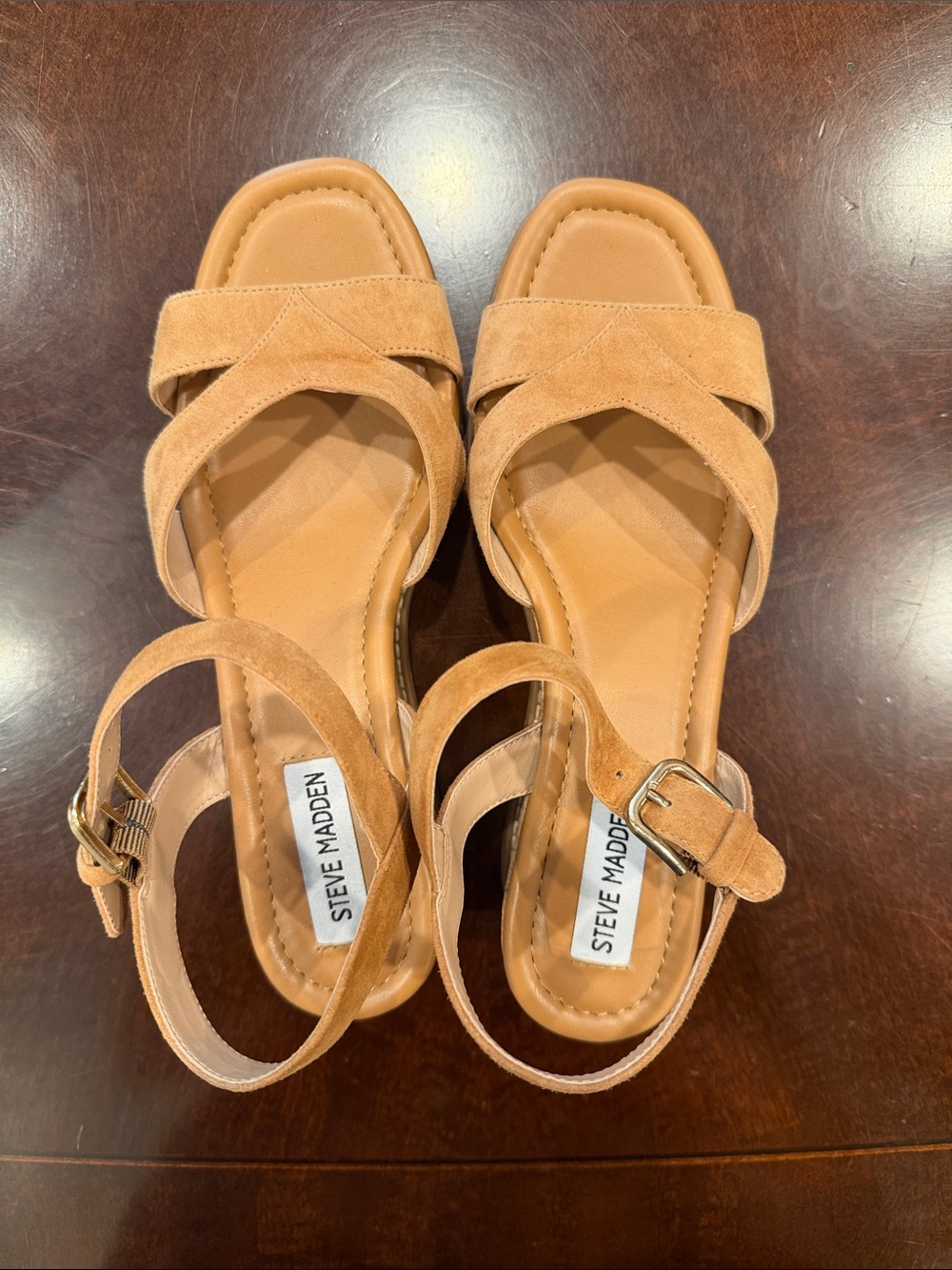 Steve Madden Tan Suede Cross-Strap Ankle Buckle Sandals
